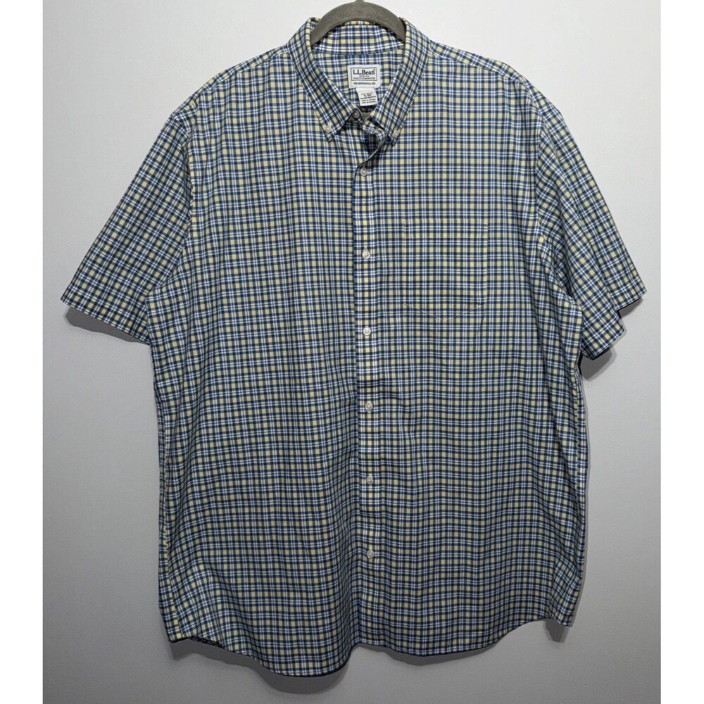 L.L. Bean Button Up Shirt Mens X-Large Blue Yellow Plaid Traditional Fit